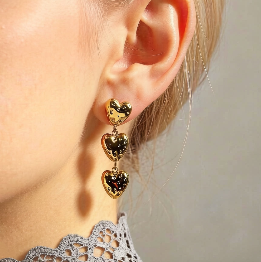 Triple Heart Earrings